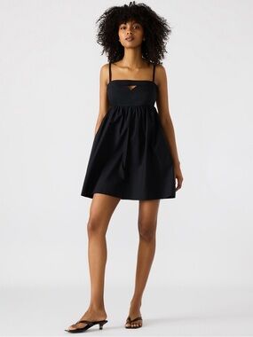 Steve Madden Black Smocked Mini Dress Minimalist Preppy Coastal Chic Classic